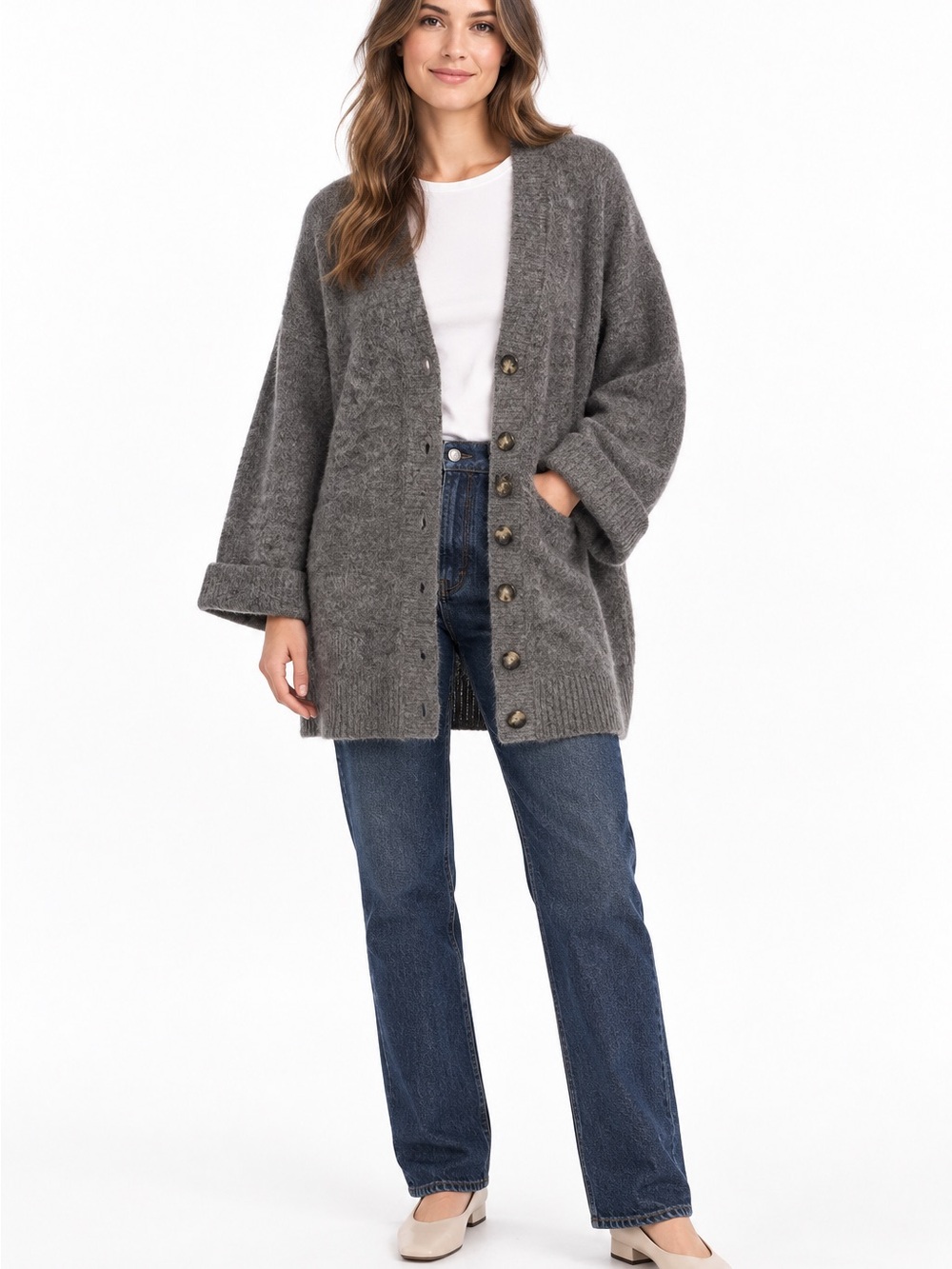 H&M Gray RWS Certified Wool Long Cardigan Sweater Size Small NWT